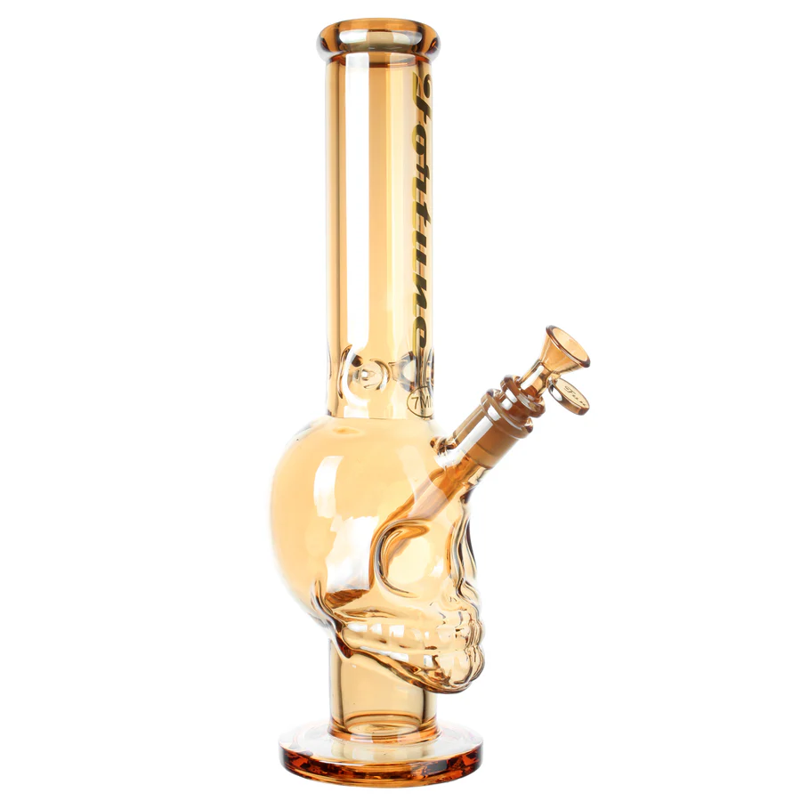 Fortune | 14" 7mm Electroplated Skull Glass Bong Glass Bong Fortune Amber