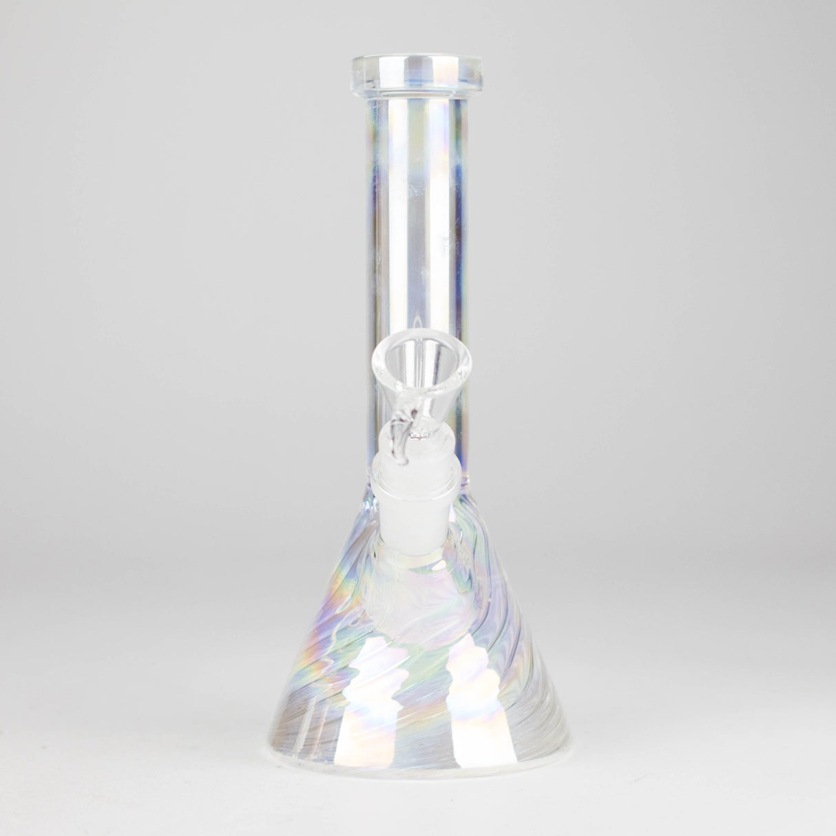 8" Shiny Beaker Bong with Ribbed Base, Color Amber Glossy and Rainbow Glass Bong HALLO GLASS