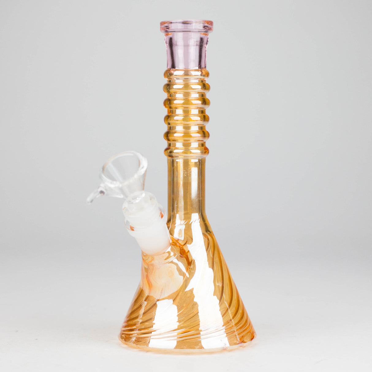 8" Shiny Beaker Bong 6 Rings Mouth Ring with Handle Slide, Color Amber Glossy and Rainbow Glass Bong HALLO GLASS