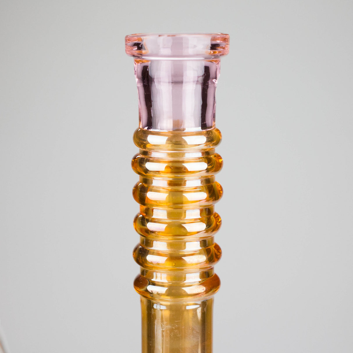 8" Shiny Beaker Bong 6 Rings Mouth Ring with Handle Slide, Color Amber Glossy and Rainbow Glass Bong HALLO GLASS