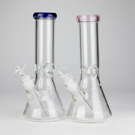 10" Thickness: 5mm Heavy Beaker Bongs, 3Pc Color Rim Glass Bong HALLO GLASS