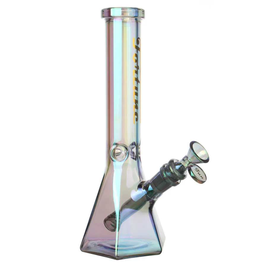 Fortune | Electroplated 10" 5mm Hexagon Glass Beaker Bong - 4 Assorted Colours Glass Bong Fortune Aqua Iridescent