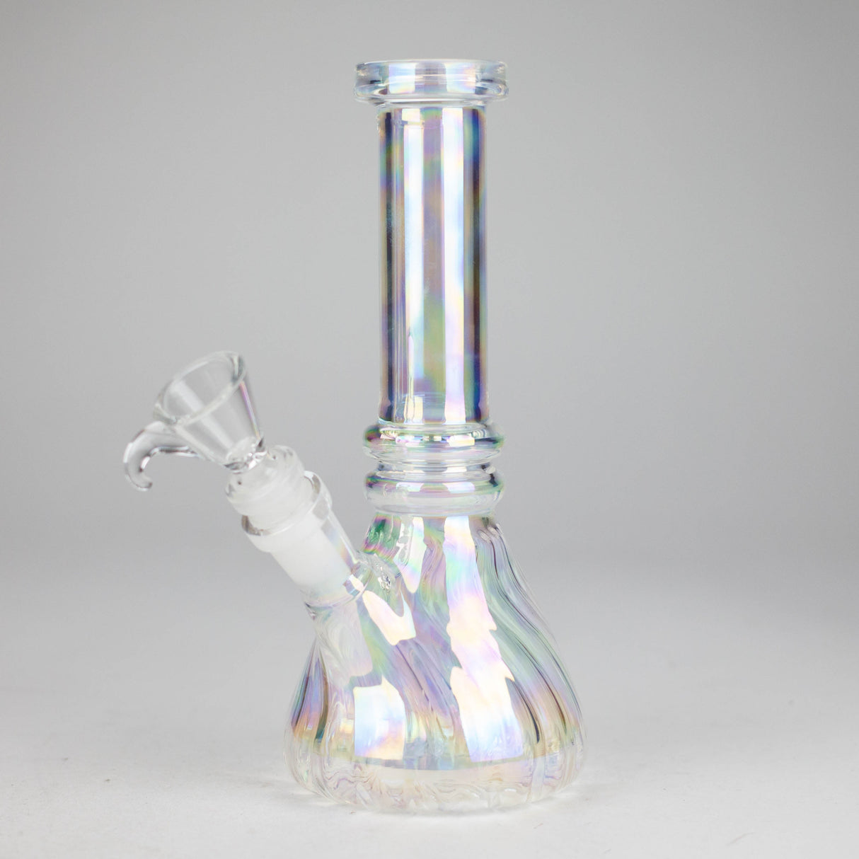 8" Shiny Beaker Bong Double Ring with Handle Slide, Glass Bong HALLO GLASS
