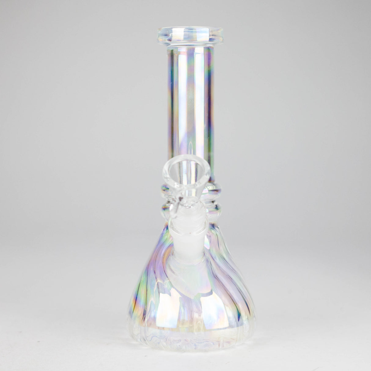 8" Shiny Beaker Bong Double Ring with Handle Slide, Glass Bong HALLO GLASS