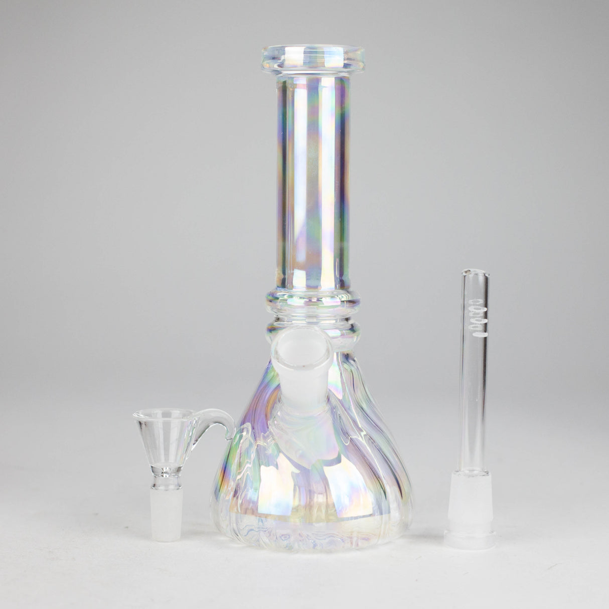 8" Shiny Beaker Bong Double Ring with Handle Slide, Glass Bong HALLO GLASS