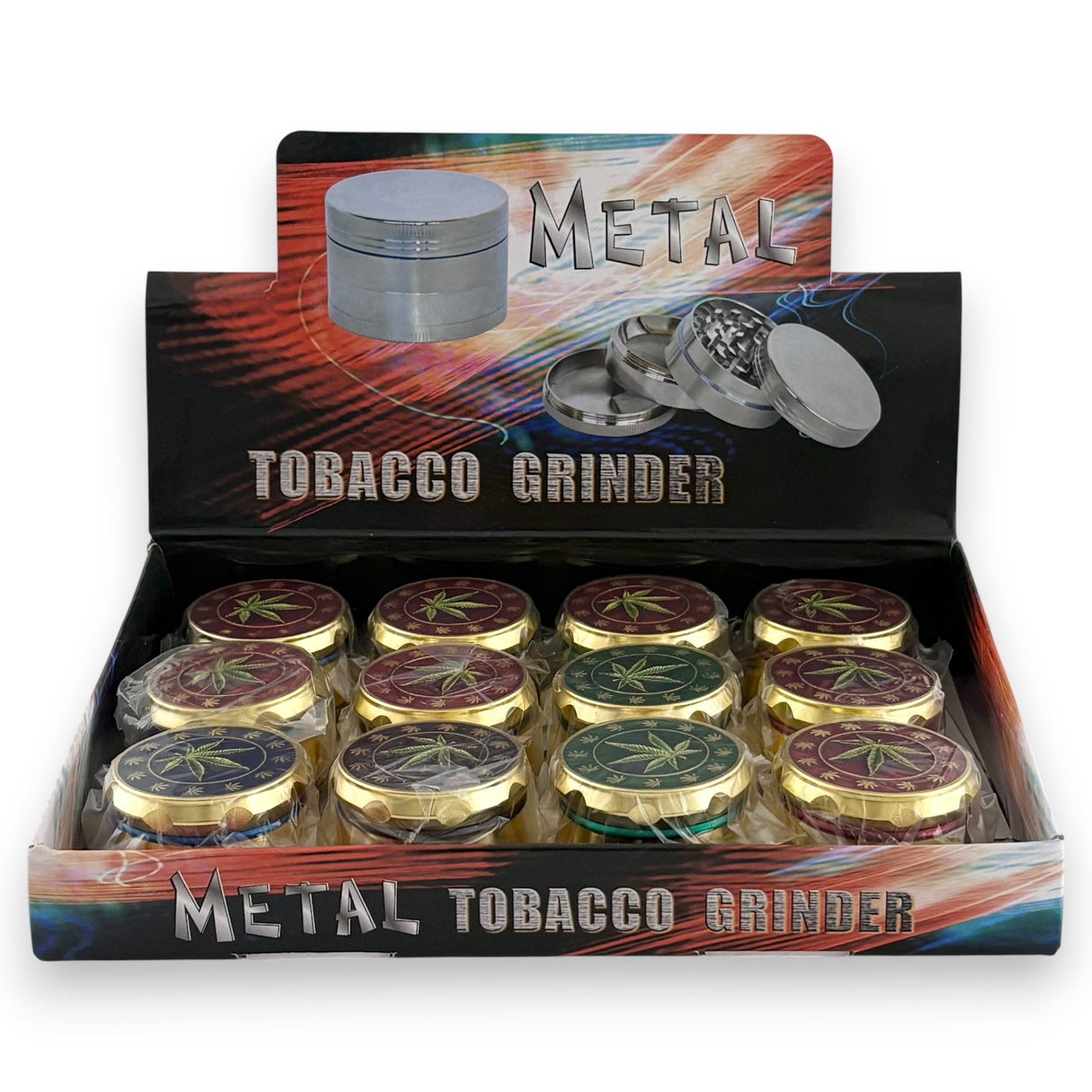 40mm 4-Part Leaf Engraving Tobacco Grinder-12CT Display Pack Super Supplys Inc