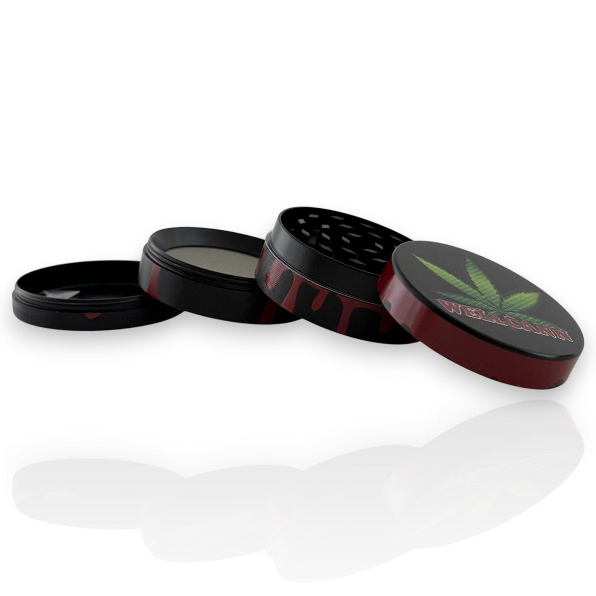 Wellcann | 4-Part Leaf Design Grinders – 50mm-12CT Display Pack Super Supplys Inc