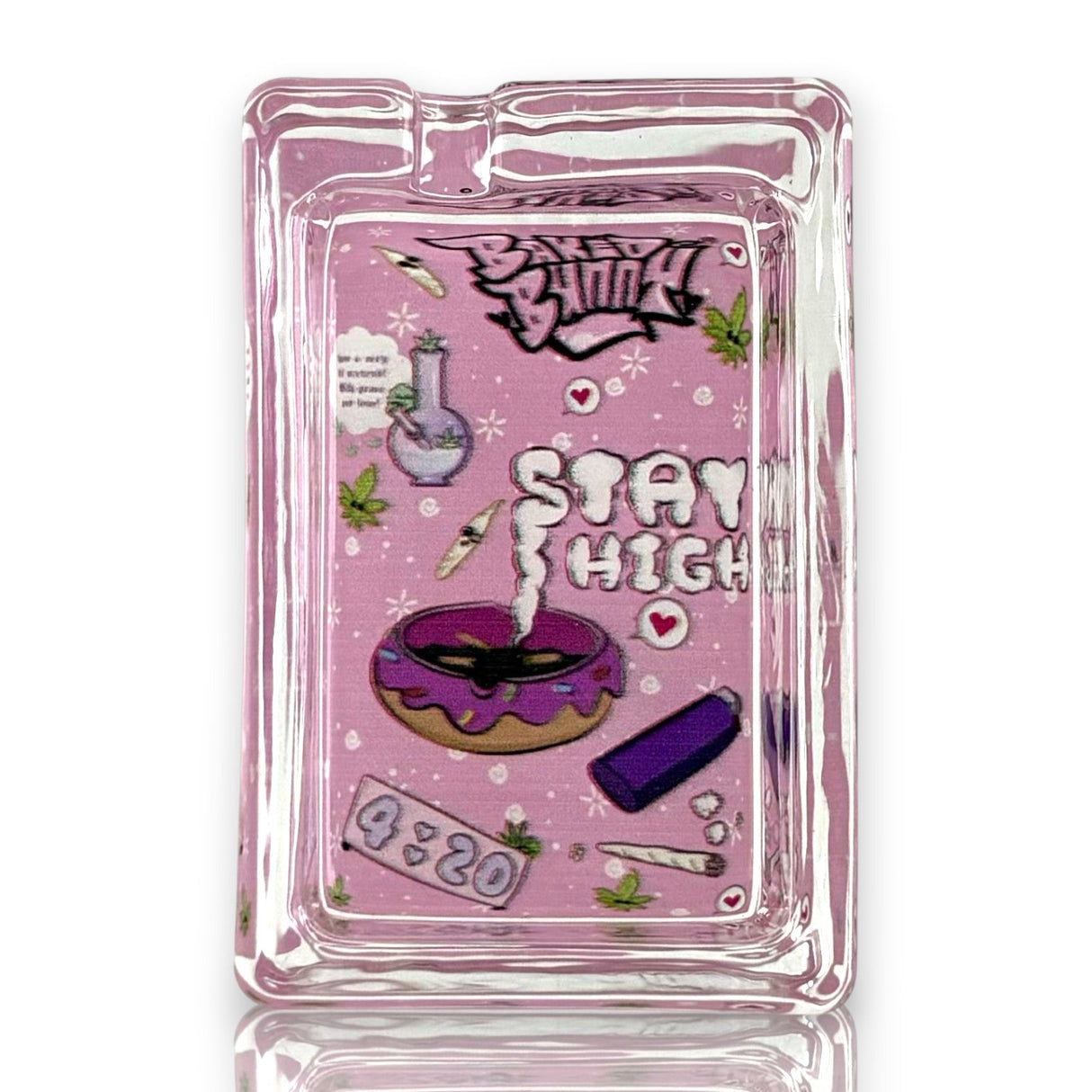 Green Planet Rectangle Glass Ashtrays – Pink Design Series (6 Pack Display)