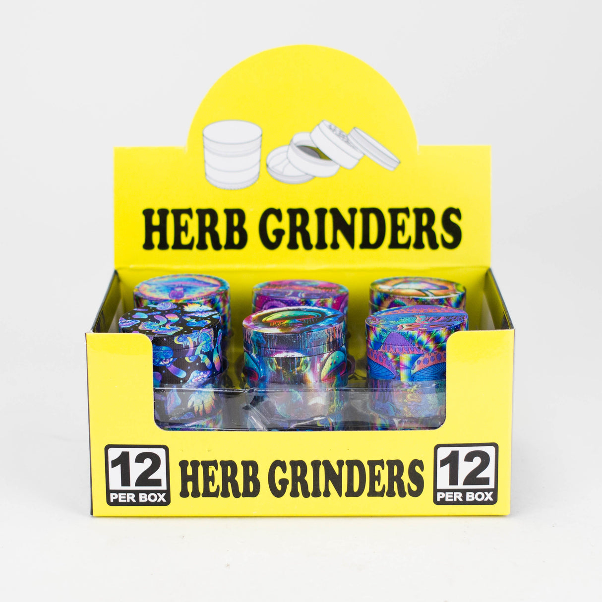 1.5" Mushroom Design Metal Grinder 4 Layers Box of 12