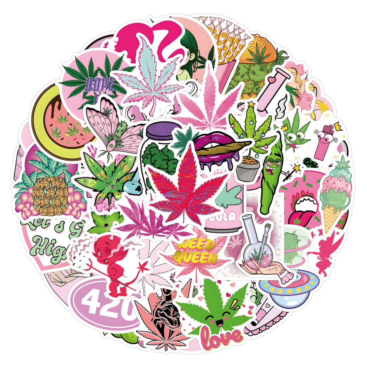50pcs Assorted Cannabis Design Stickers Gadget Every Weekend Option S