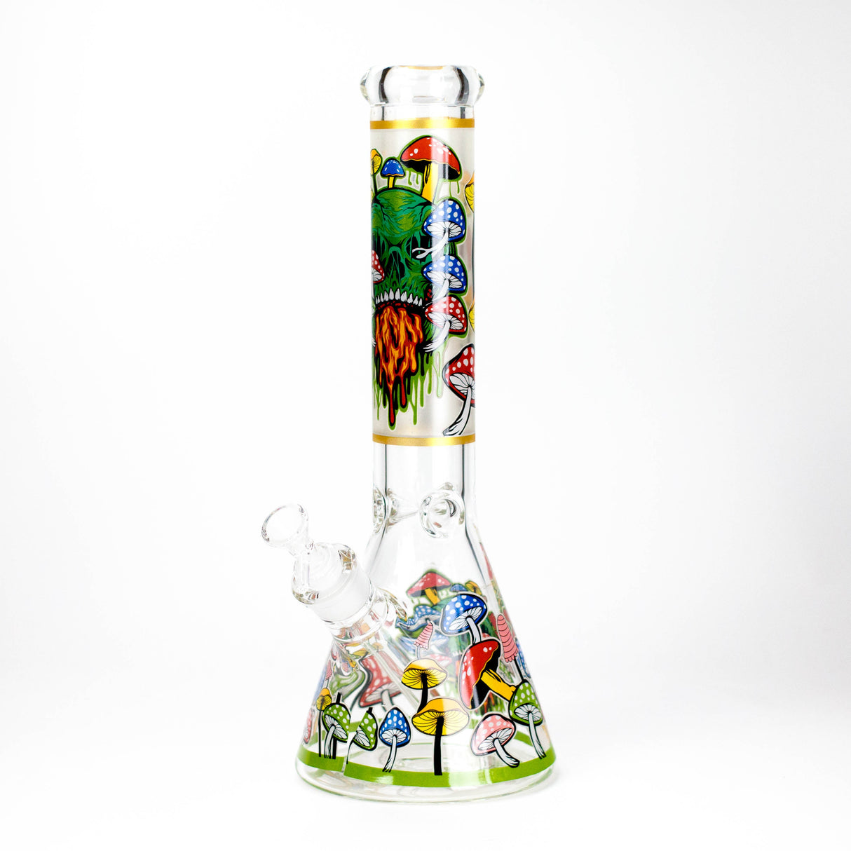 14" Mushroom Skull Design 7mm Thick Heavy Duty Glass Beaker Bong - Glow in the Dark Glass Bong 777 Smoke Design2