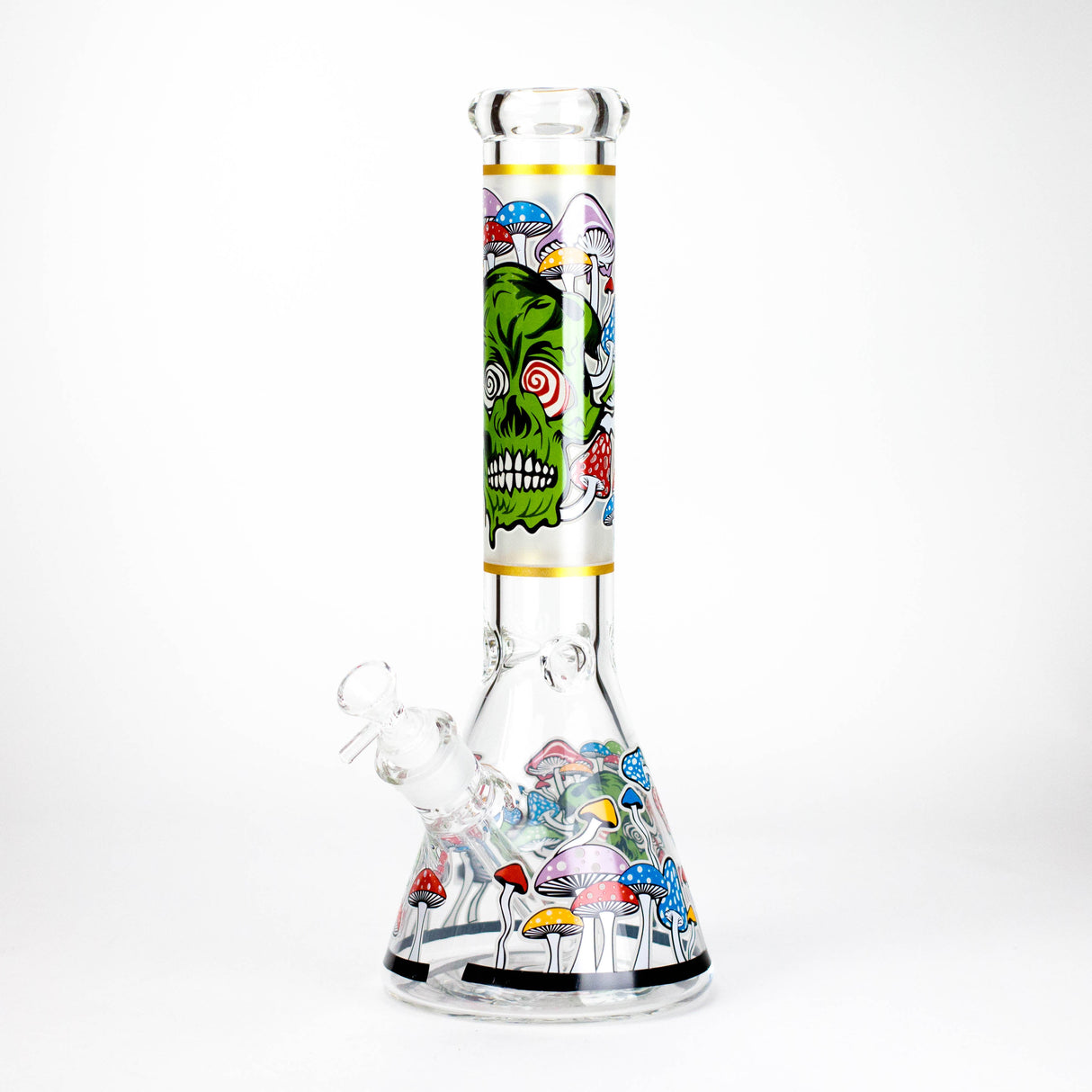 14" Mushroom Skull Design 7mm Thick Heavy Duty Glass Beaker Bong - Glow in the Dark Glass Bong 777 Smoke Design6