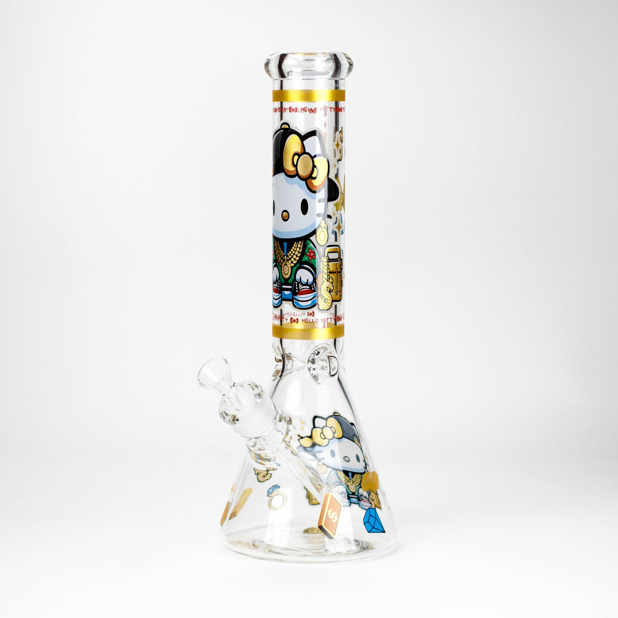 14" Wild Kitty Design 7mm Thick Heavy Duty Glass Beaker Bong - Glow in the Dark Glass Bong 777 Smoke Design4
