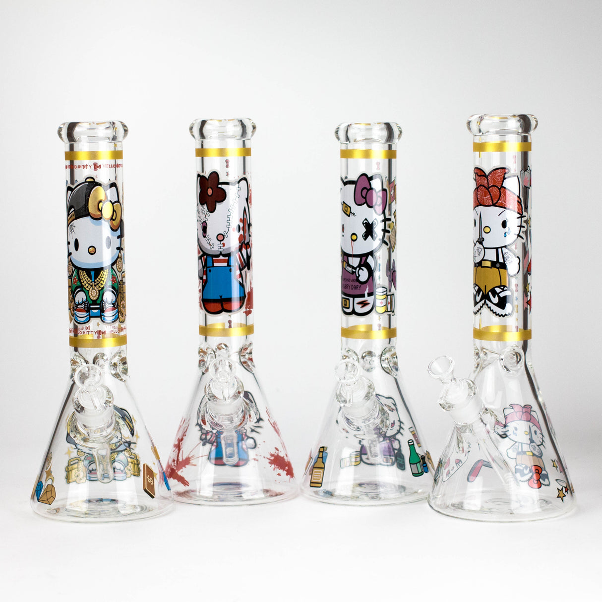14" Wild Kitty Design 7mm Thick Heavy Duty Glass Beaker Bong - Glow in the Dark Glass Bong 777 Smoke
