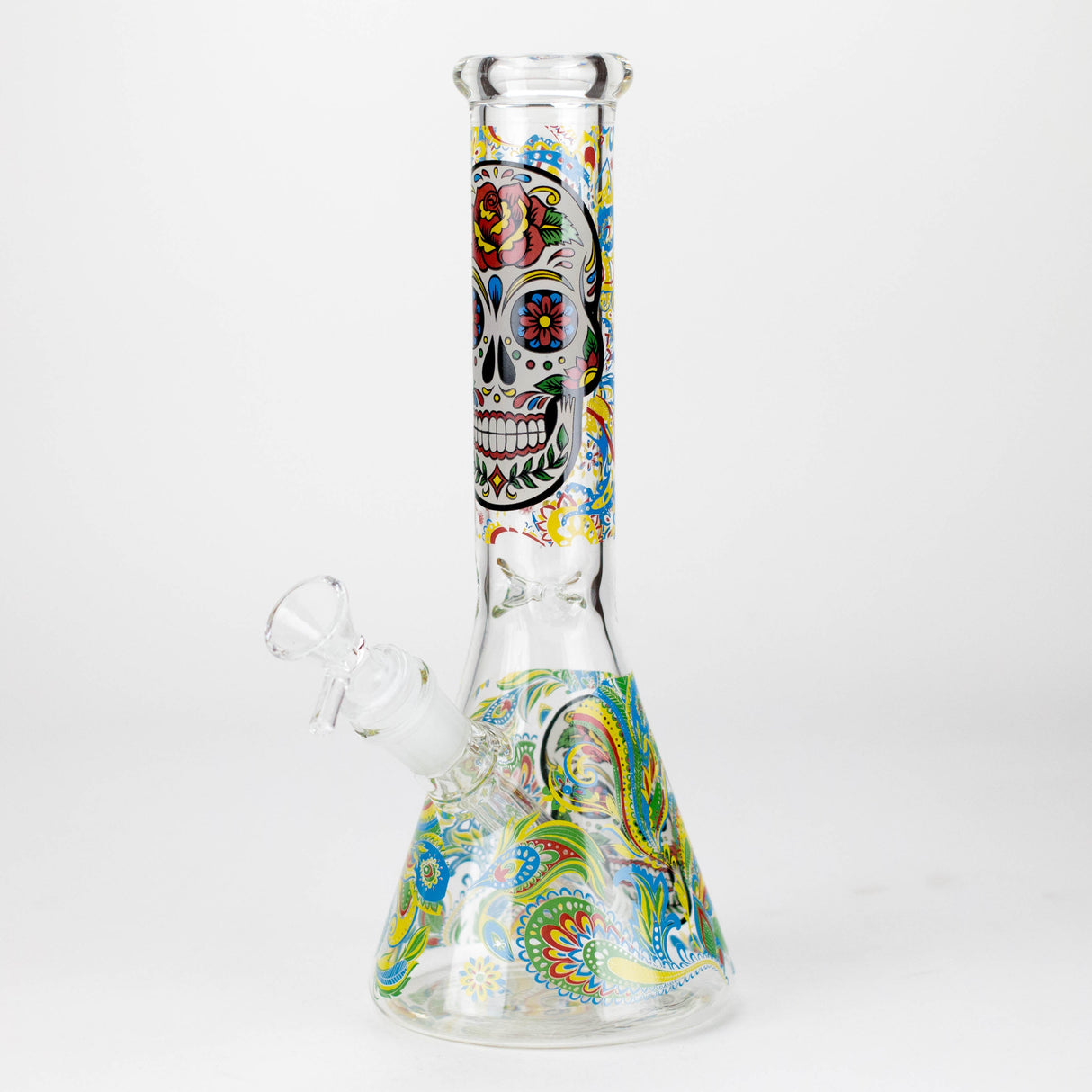 10" Sugar Skull New Design Glass Beaker Bong – Glow in the Dark