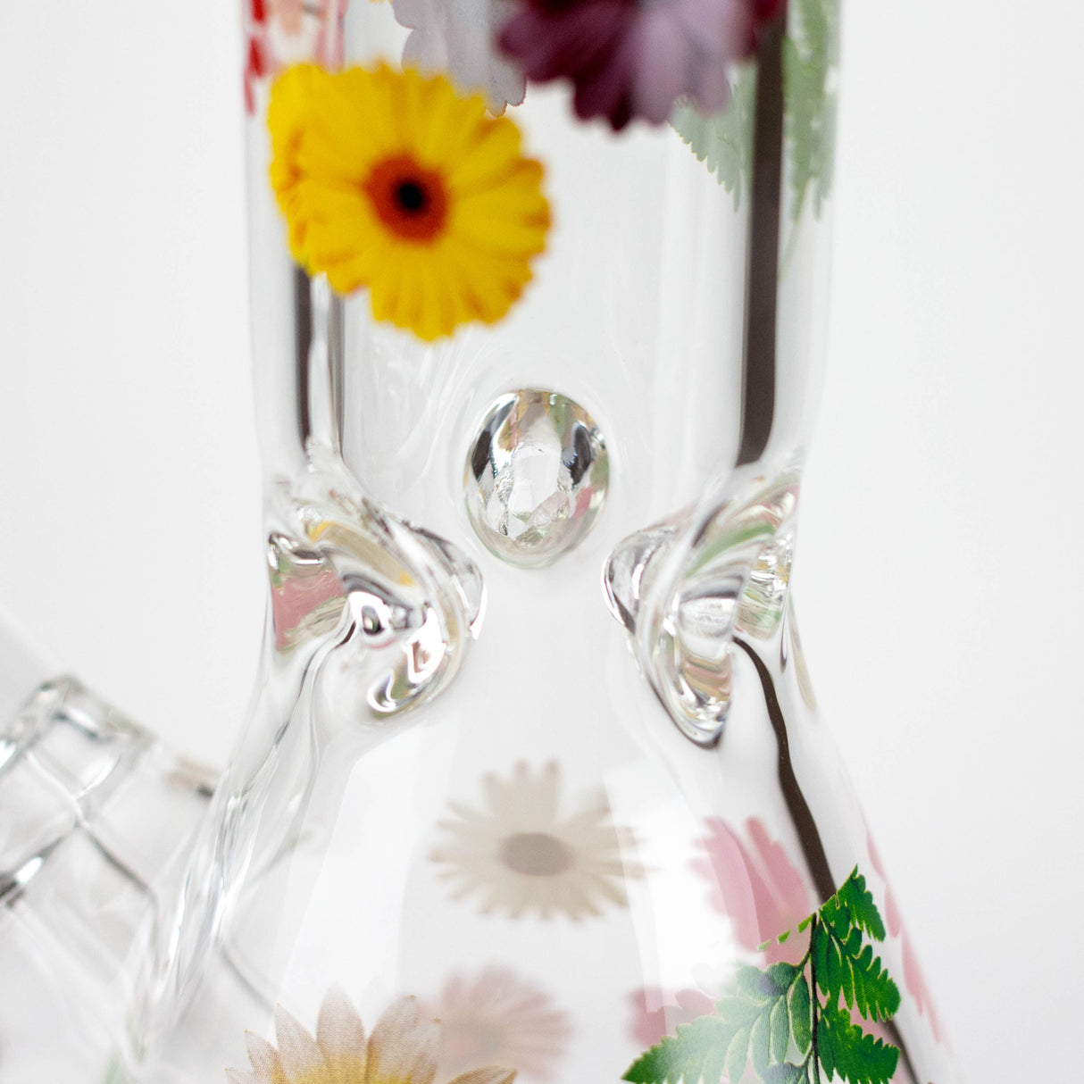 14" Flower and Butterfly Design 7mm Thick Heavy Duty Glass Beaker Bong