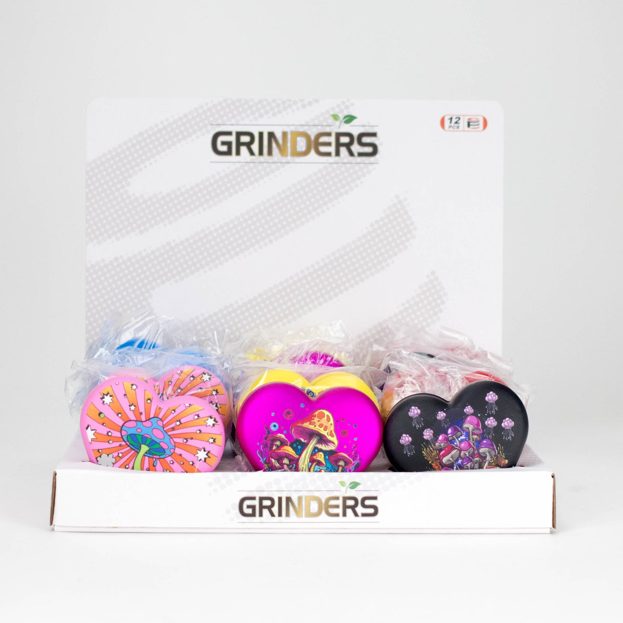 3" Heart-Shaped Mushroom Design Metal Grinder – 4-Layer, Box of 12