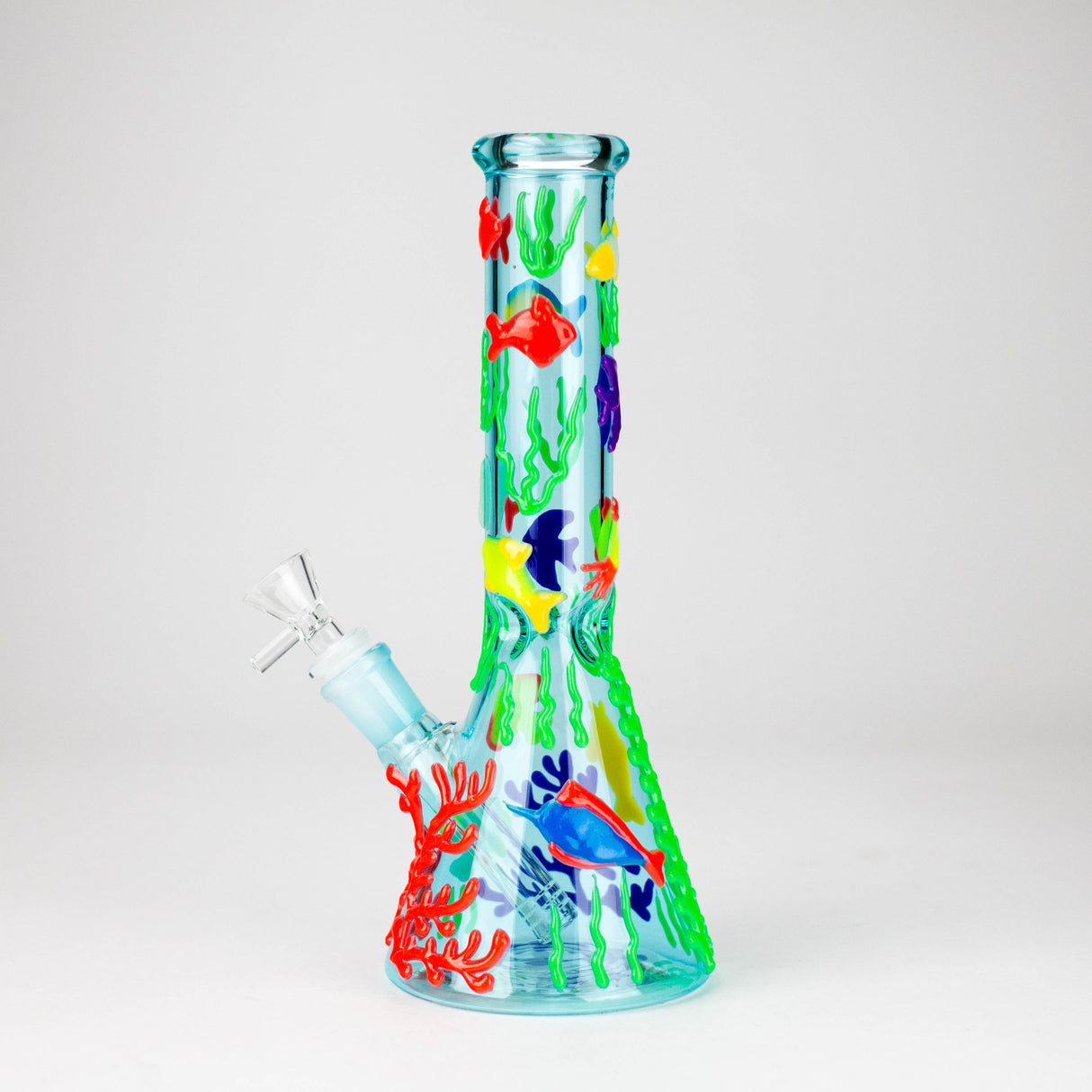 10" 3D Under The Sea Design Glass Beaker Bong-Glow in the dark Glass Bong 777 Smoke