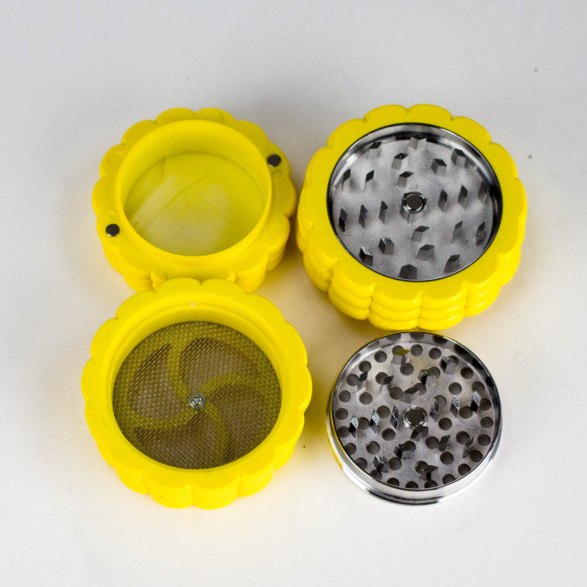 2.5" 4-Layer Corn Design Metal Herb Grinder — Box of 6 Display Pack 777 Smoke