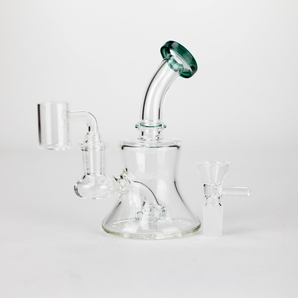 6" 2-in-1 Color Accented Mini Rig with Perc, Banger & Bowl Included Glass Rig 777 Smoke Green