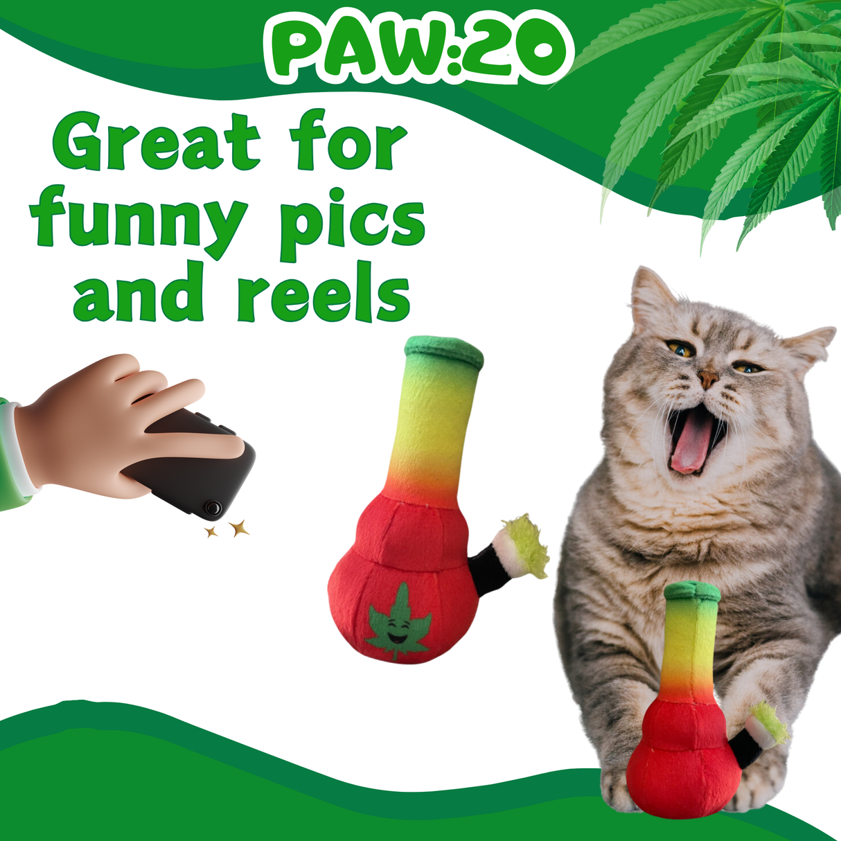 Lil Bo da Bong- Parody Plush Rasta Color Catnip Cat Toy - 5" For Pet PAW20