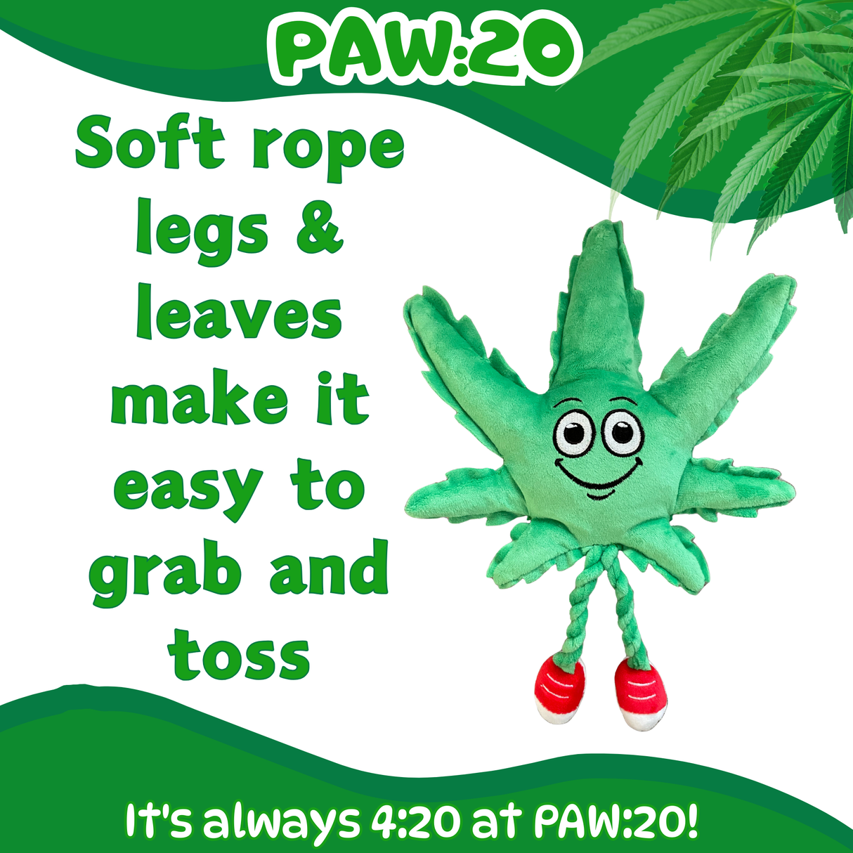 MJ the Marijuana Leaf - Squeaky Dog Toy - Shelf-Sitter Plushie - 13" For Pet PAW20