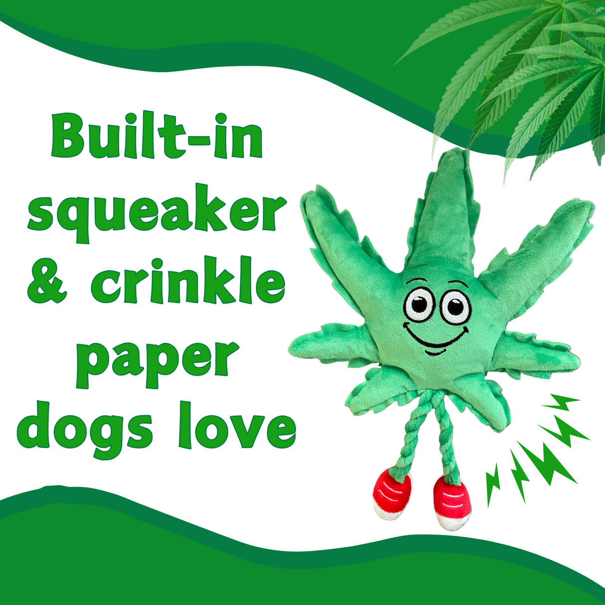 MJ the Marijuana Leaf - Squeaky Dog Toy - Shelf-Sitter Plushie - 13" For Pet PAW20