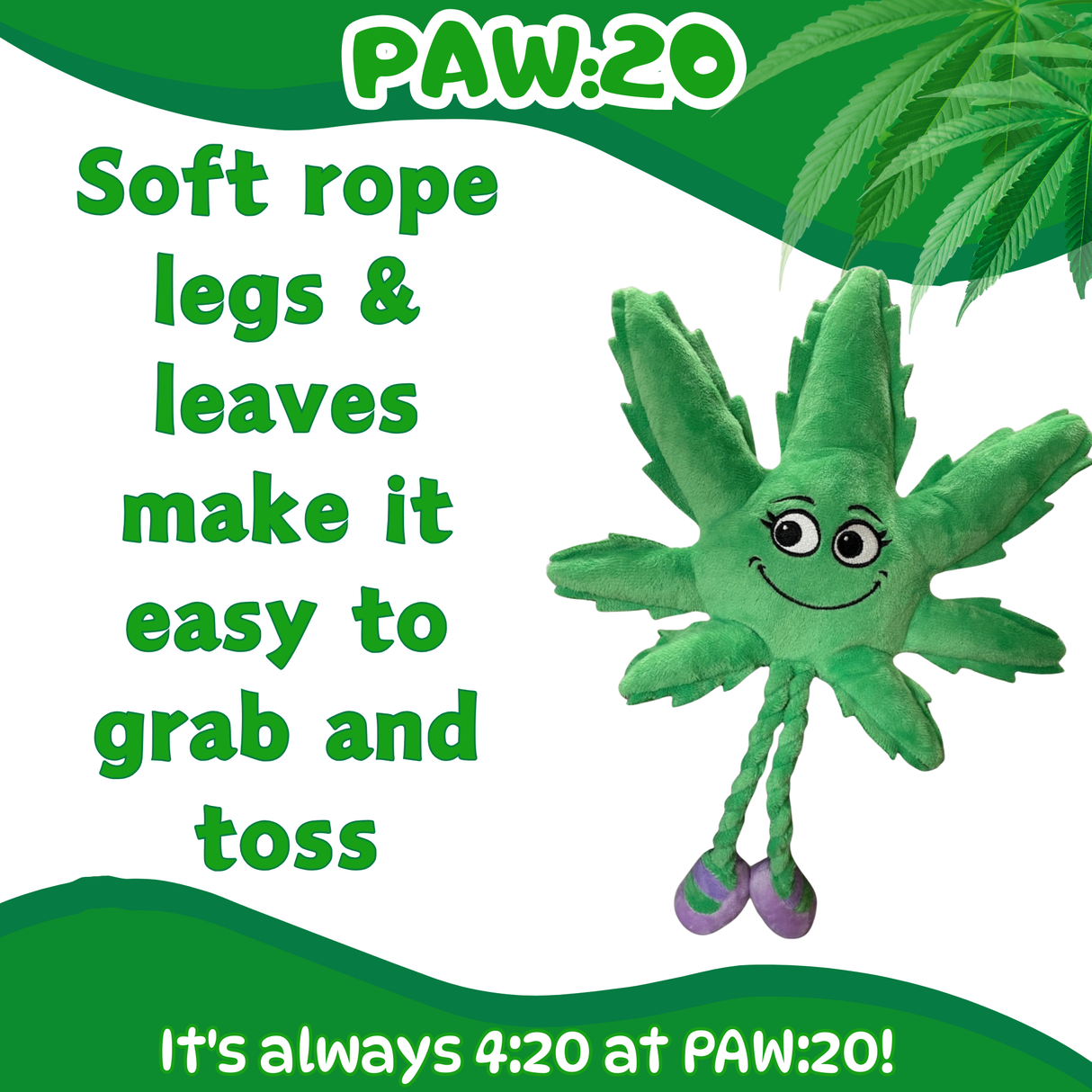 Mary Jane the Marijuana Leaf - Squeaky Dog Toy & Shelf-Sitter Plushie - 13" For Pet PAW20