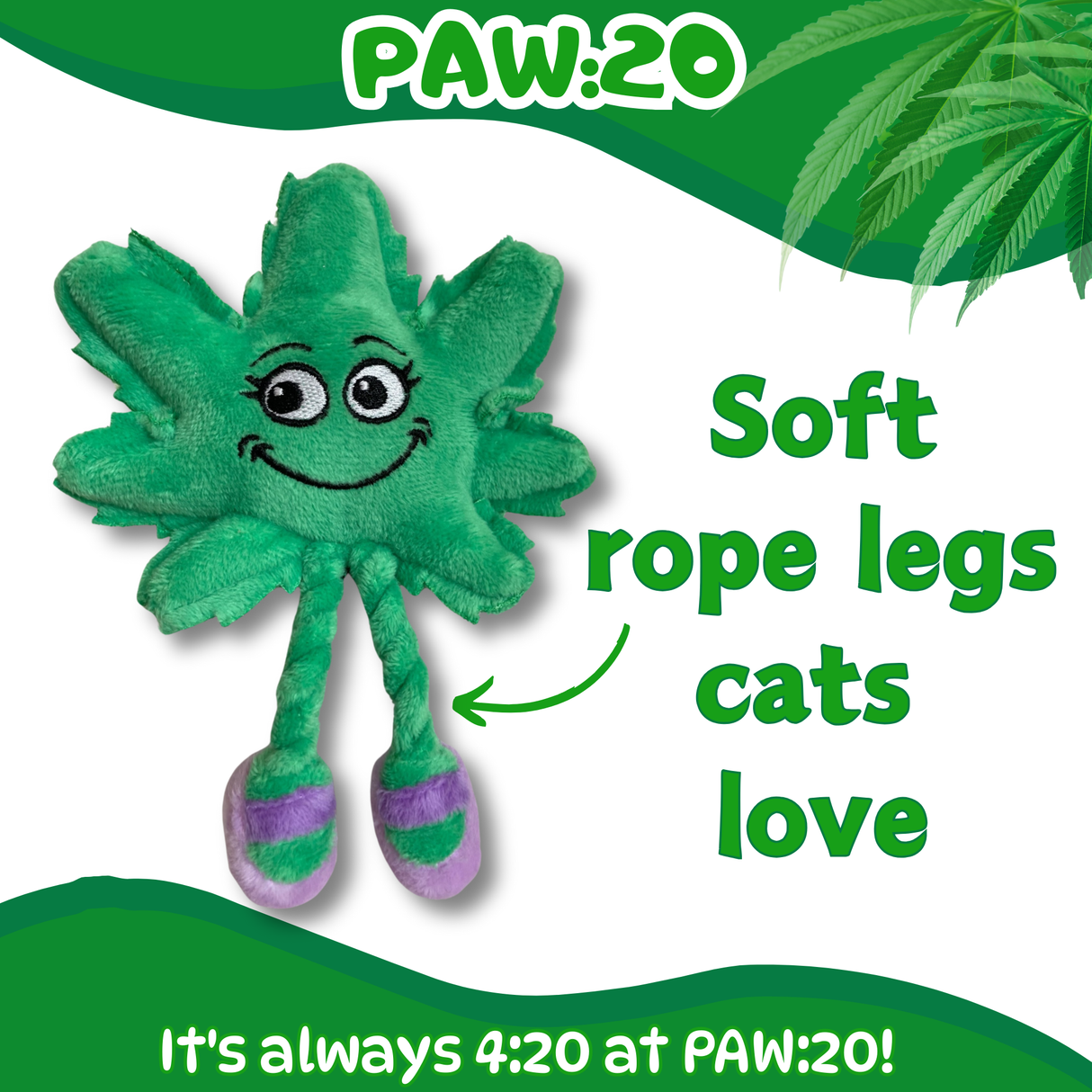 Lil' Mary Jane the Marijuana Leaf - Plush Catnip Cat Toy - 6" For Pet PAW20