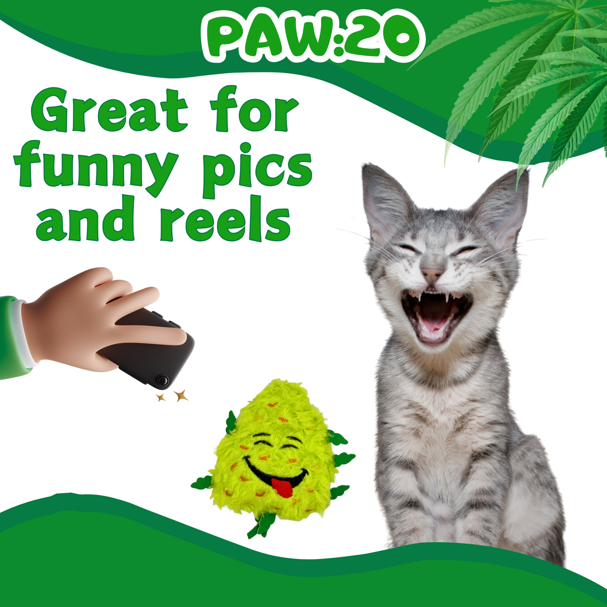 Bud Jr. the Weed Nug - Plush Catnip Cat Toy - 3" For Pet PAW20