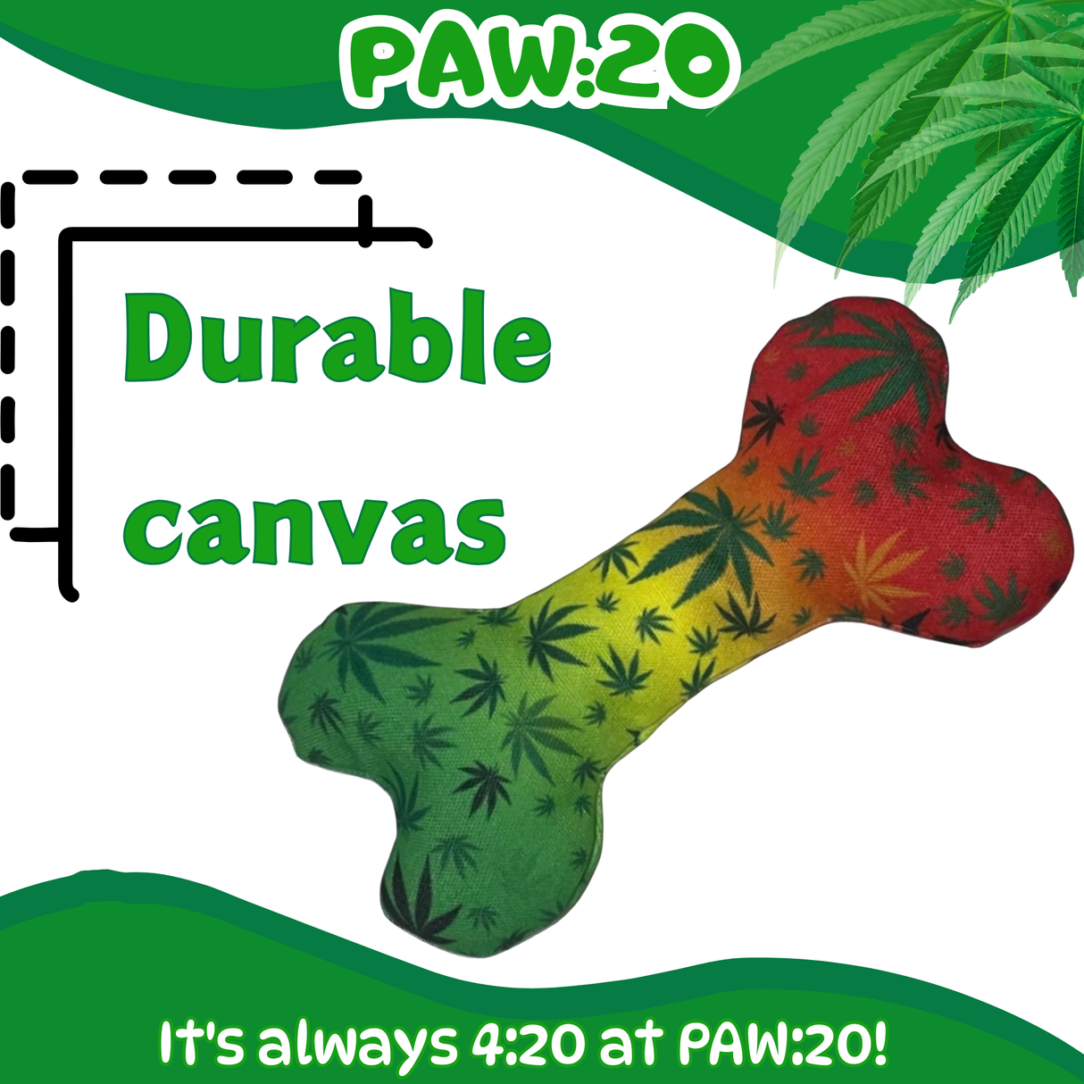 Stoned to da Bone, Rasta Marijuana Leaf Patten - Squeaky Bone Dog Toy - 8" For Pet PAW20