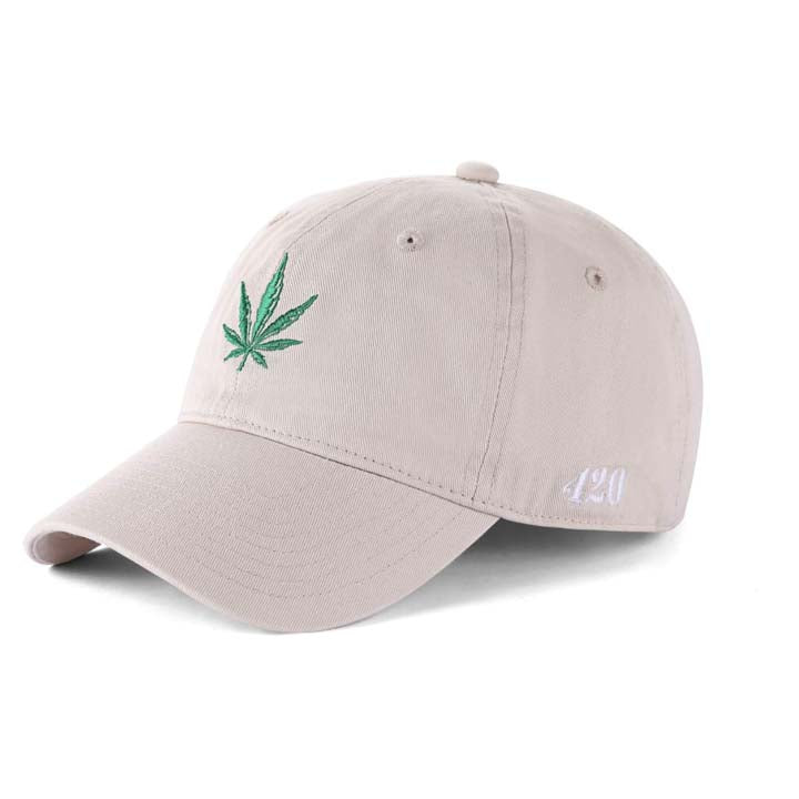 Low-Crown 6-Panel Embroidered Leaf Cap - Beige Hat & Toque Super Supplys Inc
