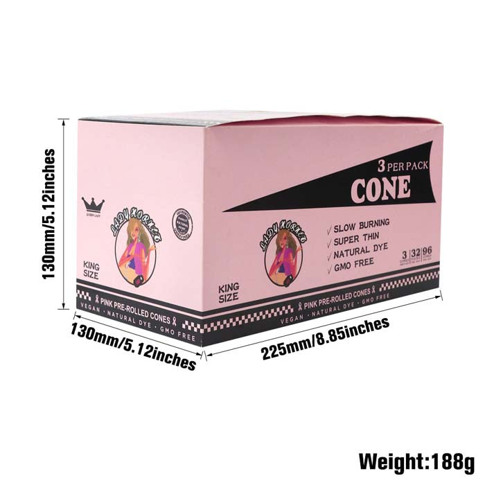 LADY HORNET | Pink King Size Pre-Rolled Cones – 3pcs/Pack, 32 Packs/Box Pre-rolled Cone (display Pack) Super Supplys Inc