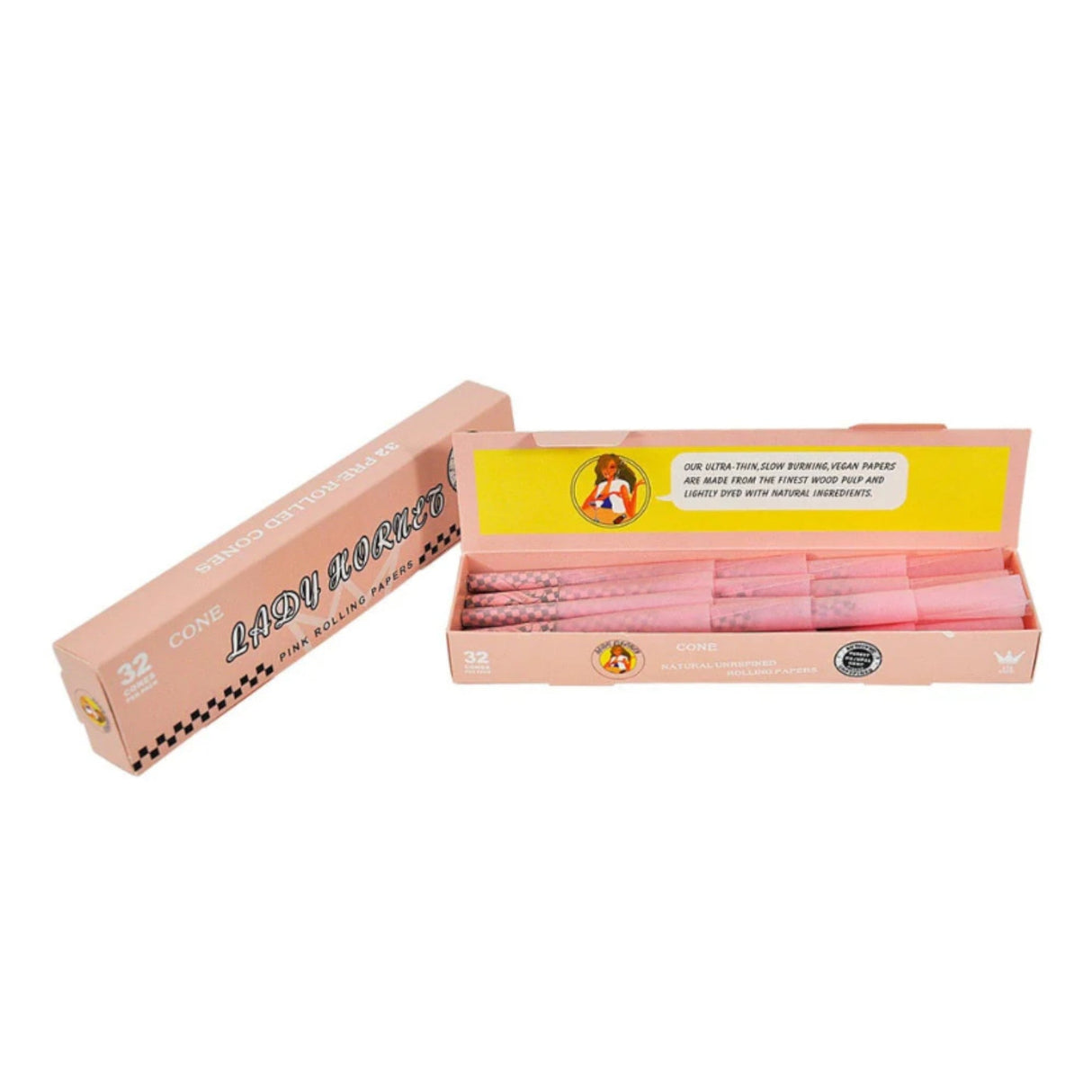 Lady Hornet Pink Pre-Rolled Cones – 78mm | Natural Unrefined Rolling Papers - 32 packs 1 - 1/4" Size Super Supplys Inc
