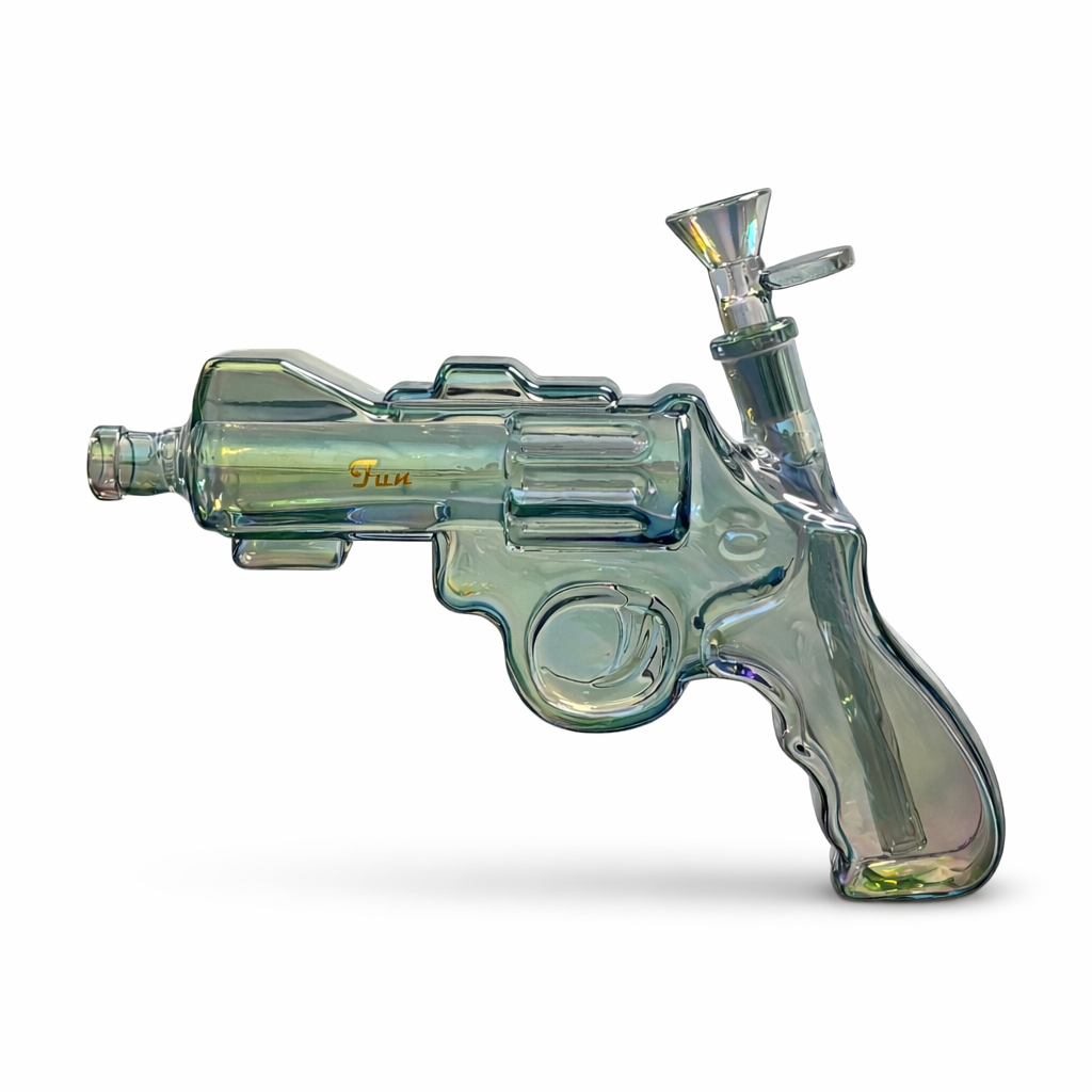 Fortune | 8″ Electroplated Revolver Waterpipe Glass Bong Fortune Iridescent Blue