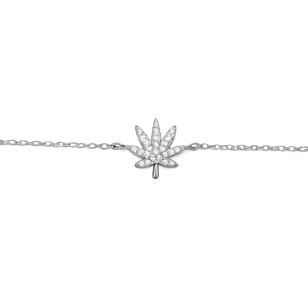 SILVER CANNABIS LEAF BRACELET Jewelry The Kush Girls