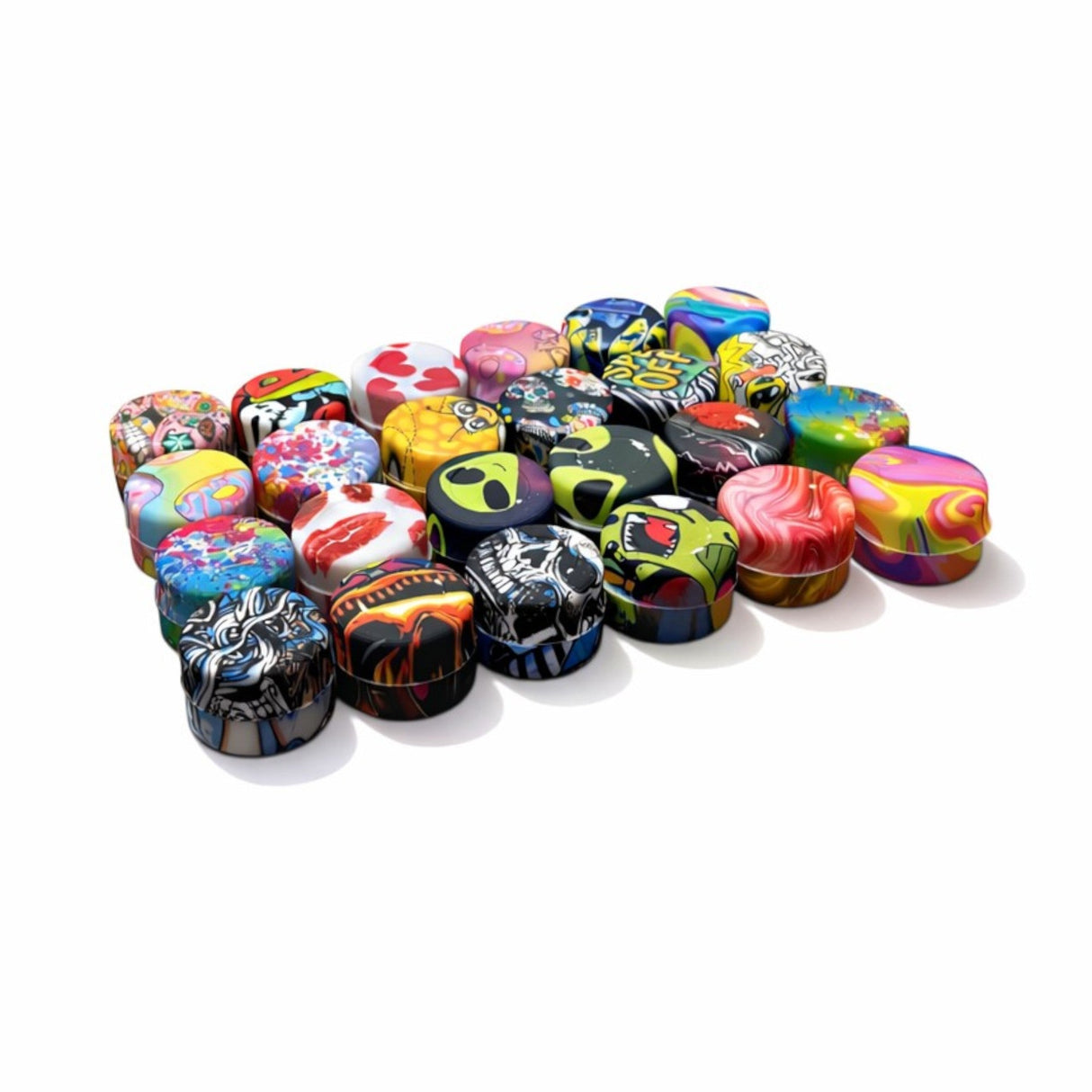 2.5mL Graphic Silicone Wax Oil Containers – 100 Piece Assorted Jar Jar Super Supplys Inc