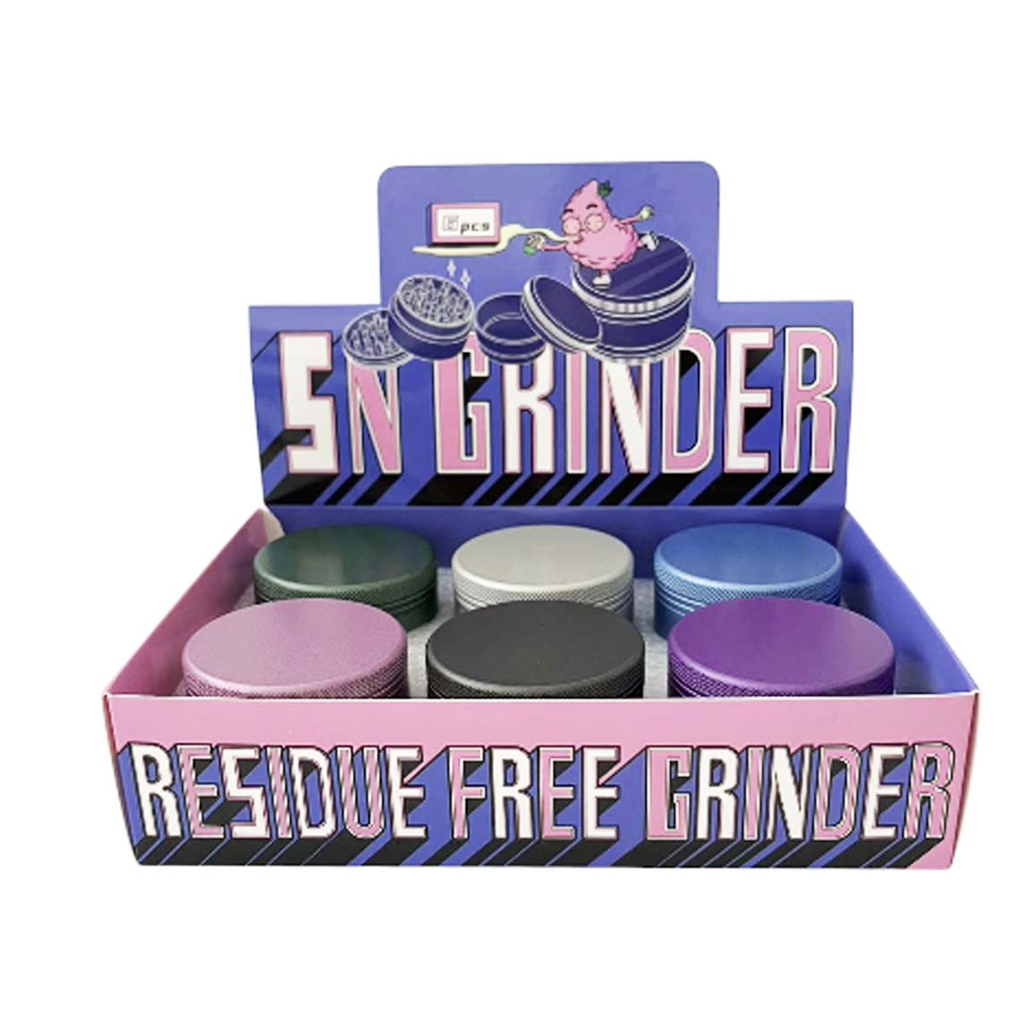 Cloud Clean 55mm – Residue-Free Aluminum Grinder Set -Assorted-6 Pcs/Display Display Pack Super Supplys Inc