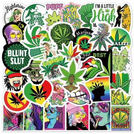 50pcs Assorted Cannabis Design Stickers Gadget Every Weekend Option B