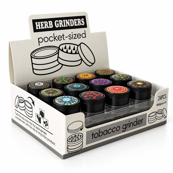 1-1/4" Psychedelic Mandala Pocket Herb Grinder – 24PCS Display Display Pack Super Supplys Inc