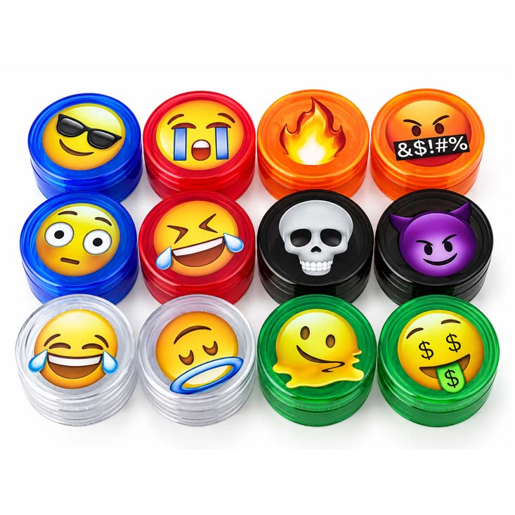55mm Emoji Design 3-Part Plastic Grinder – 24 PCS Display Display Pack Super Supplys Inc
