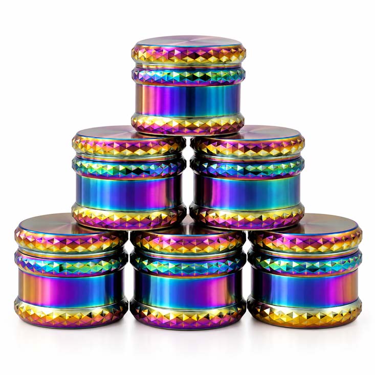 59mm 4-Piece Rainbow Diamond-Cut Zinc Alloy Grinder – 6-Piece Display Display Pack Super Supplys Inc