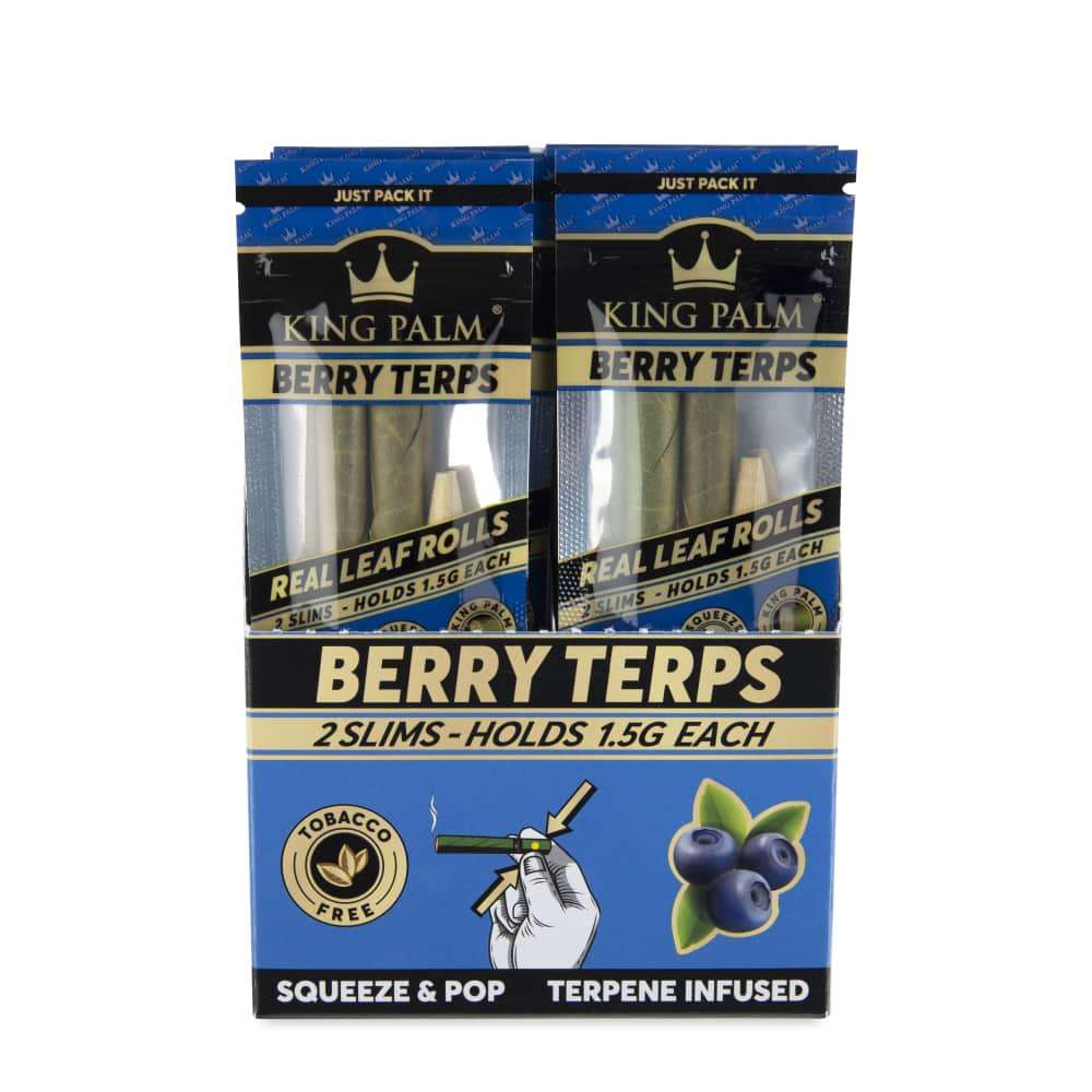 King Palm | 2 slim Hand-Rolled with flavor tips Box of 15 Leaf Wrap Cannatron Berry Terps