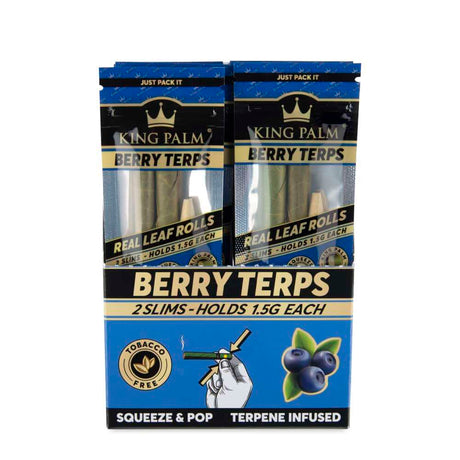 King Palm | 2 slim Hand-Rolled with flavor tips Box of 15 Leaf Wrap Cannatron Berry Terps