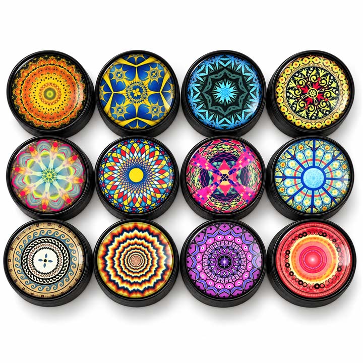 1-1/4" Psychedelic Mandala Pocket Herb Grinder – 24PCS Display Display Pack Super Supplys Inc