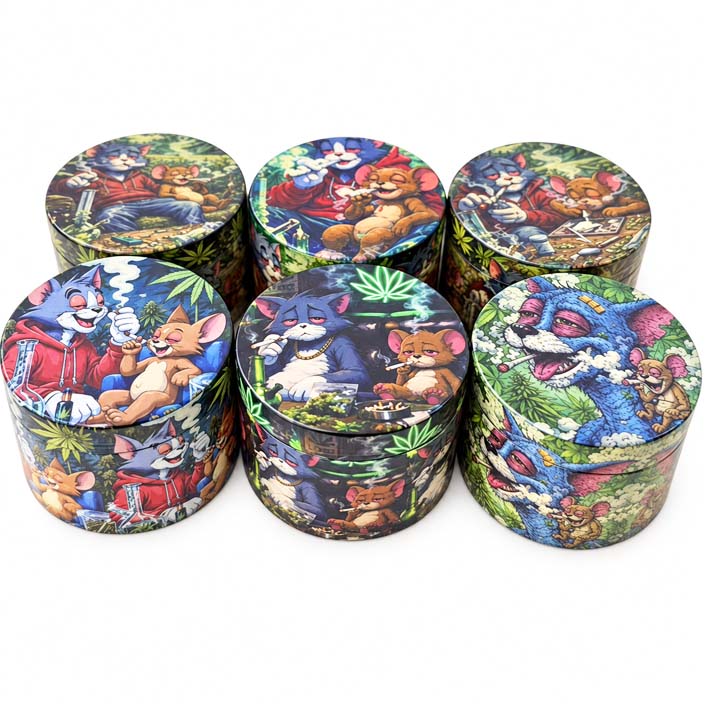 63mm Cartoon Jungle 4-Part Metal Grinder – 6 Assorted Designs Display Pack Super Supplys Inc