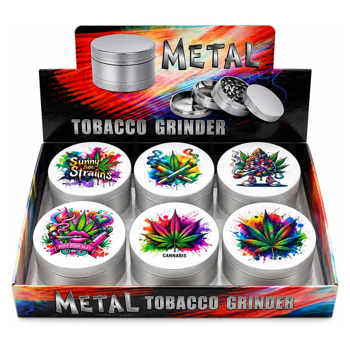 63mm 4-Piece Kush Pop Art Metal Grinder Display Pack Super Supplys Inc Default Title