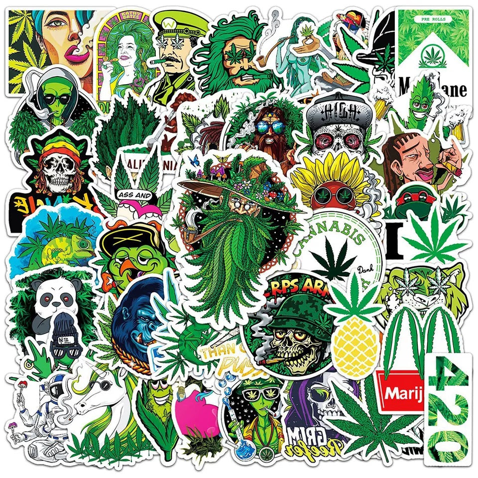 50pcs Assorted Cannabis Design Stickers Gadget Every Weekend Option D