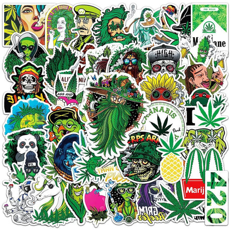 50pcs Assorted Cannabis Design Stickers Gadget Every Weekend Option D