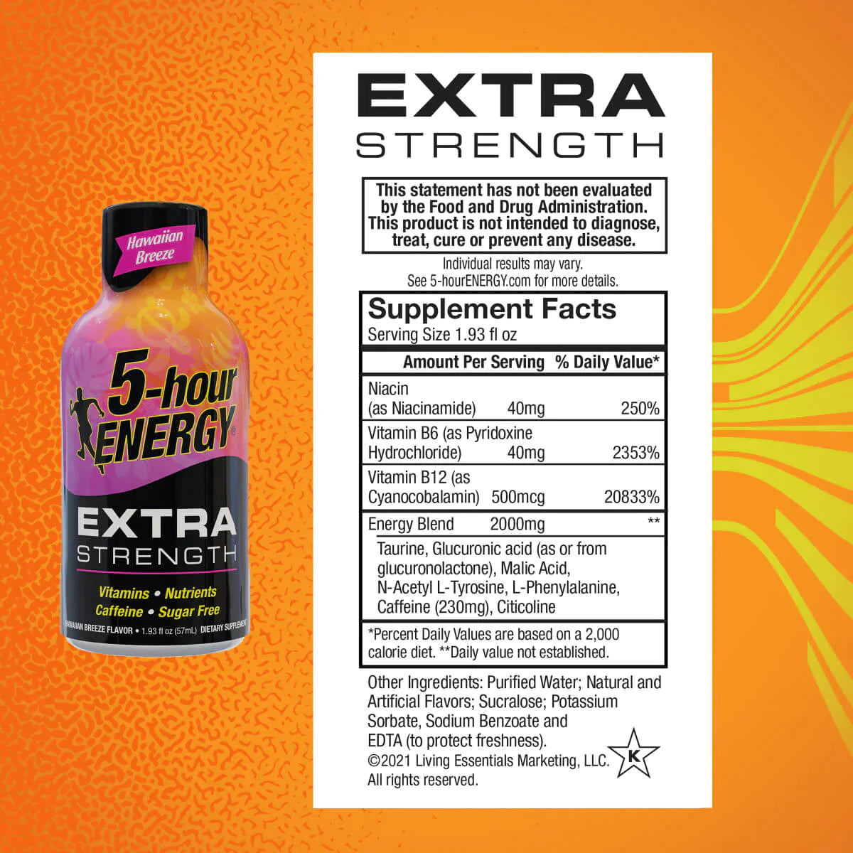 Hawaiian Breeze Flavor Extra Strength 5-hour ENERGY Drink Energy Drink ONE